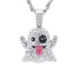 Iced Medium Ghost Pendant with 4mm Rope Chain 24" - HC-1738