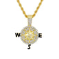 Iced Medium Compass Pendant with 4mm Rope Chain 24" - HC-1740*