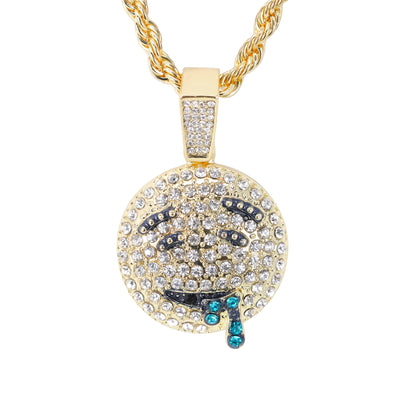 Iced Medium Emoji Pendant with 4mm Rope Chain 24" - HC-1743
