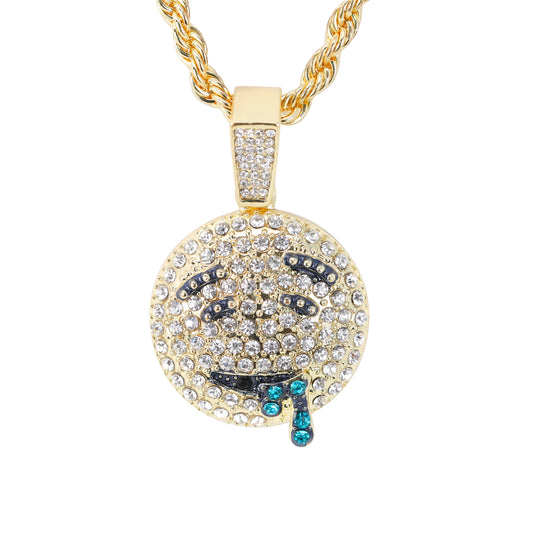 Iced Medium Emoji Pendant with 4mm Rope Chain 24" - HC-1743