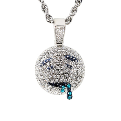 Iced Medium Emoji Pendant with 4mm Rope Chain 24" - HC-1743