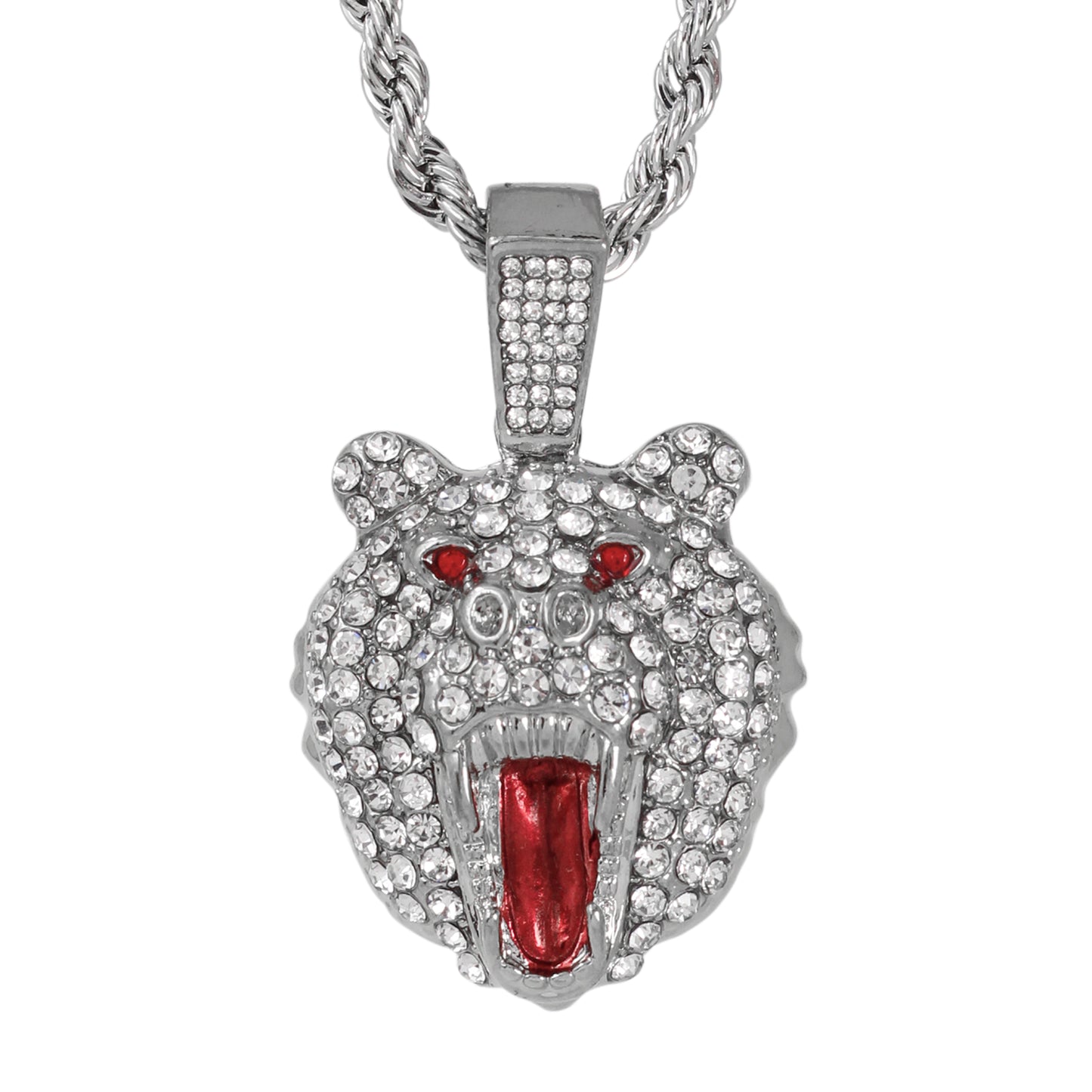 Iced Medium Bear Pendant with 4mm Rope Chain 24" - HC-1744