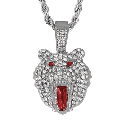 Iced Medium Bear Pendant with 4mm Rope Chain 24" - HC-1744