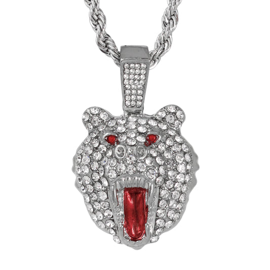 Iced Medium Bear Pendant with 4mm Rope Chain 24" - HC-1744