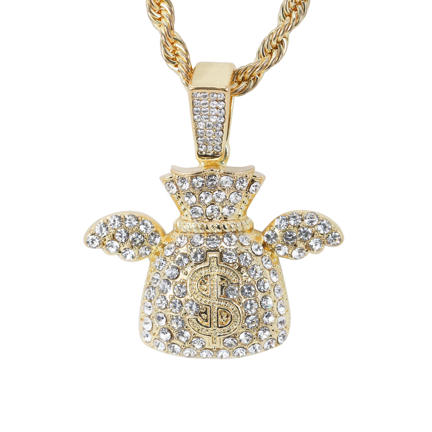 Iced Medium Money Pendant with 4mm Rope Chain 24" - HC-1747
