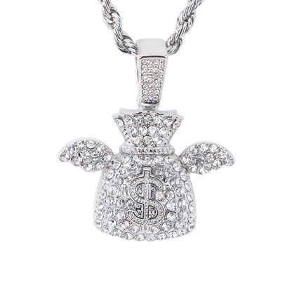 Iced Medium Money Pendant with 4mm Rope Chain 24" - HC-1747