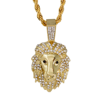 Iced Medium Lion Pendant with 4mm Rope Chain 24" - HC-1748