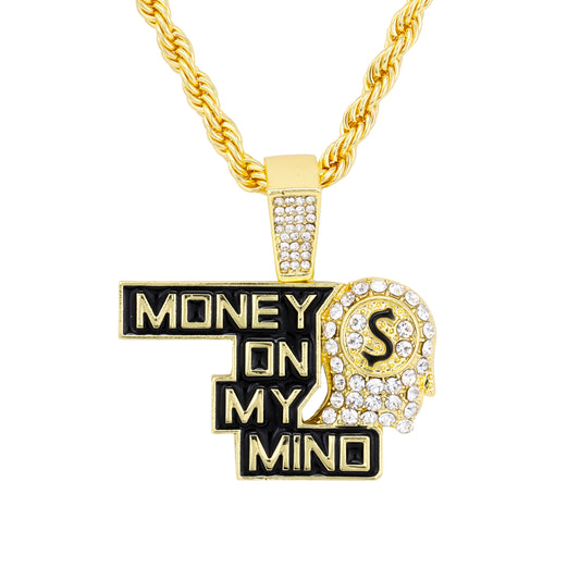 Iced Medium Money Pendant with 4mm Rope Chain 24" - HC-1749