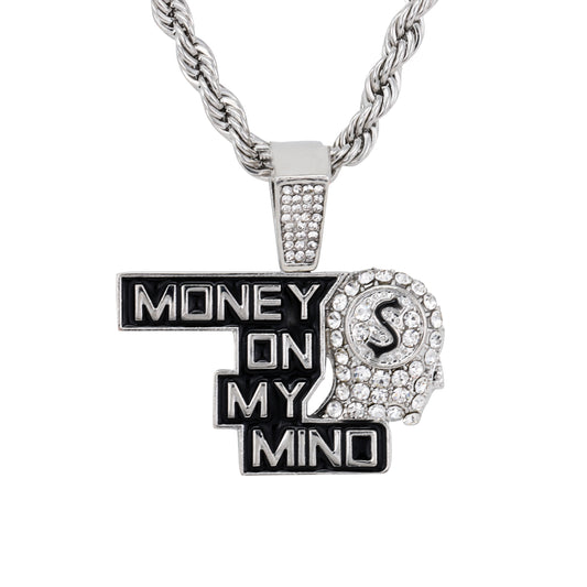 Iced Medium Money Pendant with 4mm Rope Chain 24" - HC-1749