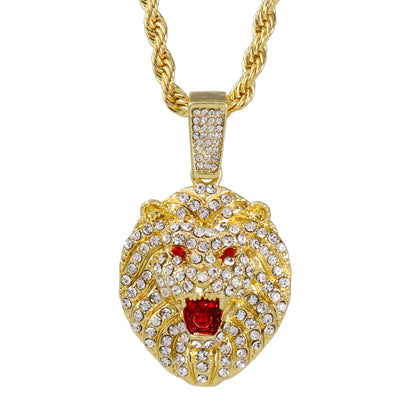 Iced Medium Lion Pendant with 4mm Rope Chain 24" - HC-1750