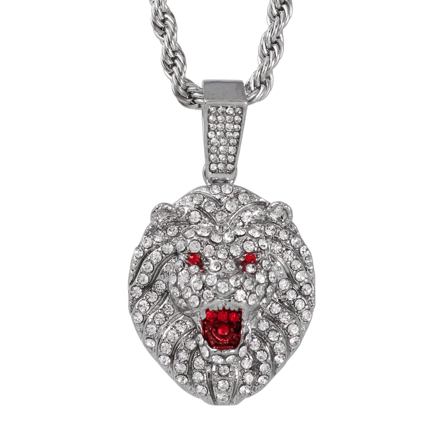 Iced Medium Lion Pendant with 4mm Rope Chain 24" - HC-1750