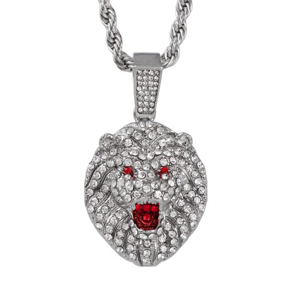 Iced Medium Lion Pendant with 4mm Rope Chain 24" - HC-1750