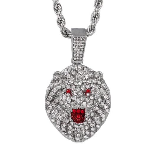 Iced Medium Lion Pendant with 4mm Rope Chain 24" - HC-1750