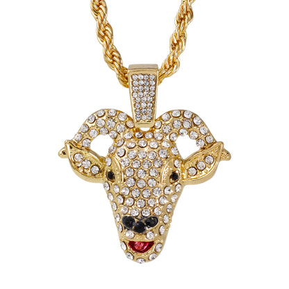 Iced Medium Goat Pendant with 4mm Rope Chain 24" - HC-1751