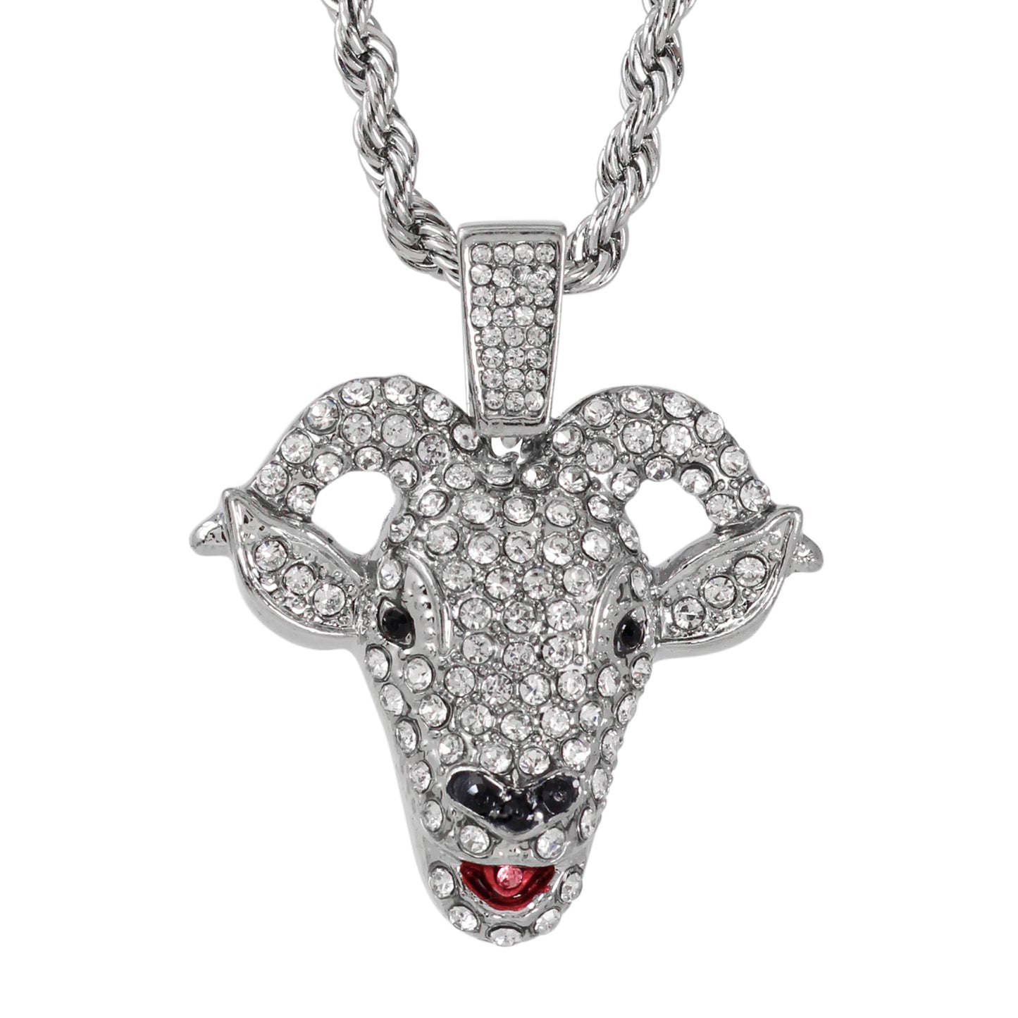 Iced Medium Goat Pendant with 4mm Rope Chain 24" - HC-1751