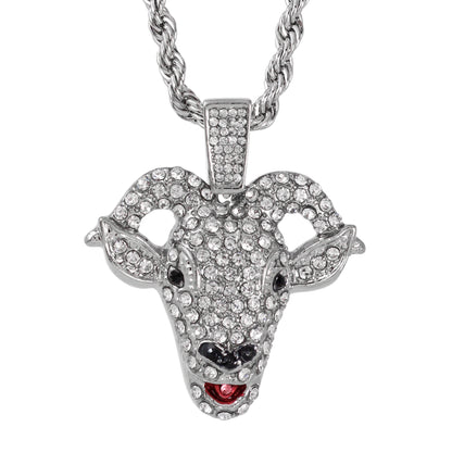 Iced Medium Goat Pendant with 4mm Rope Chain 24" - HC-1751