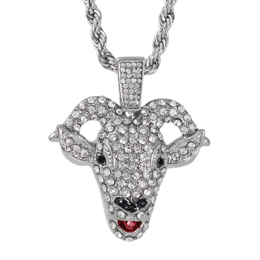 Iced Medium Goat Pendant with 4mm Rope Chain 24" - HC-1751