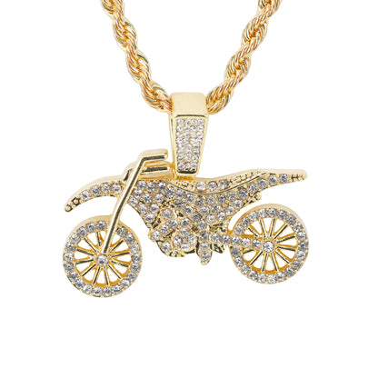 Iced Medium Bike Life Pendant with 4mm Rope Chain 24" - HC-1752