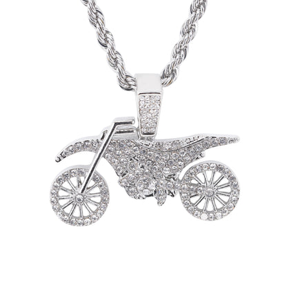 Iced Medium Bike Life Pendant with 4mm Rope Chain 24" - HC-1752
