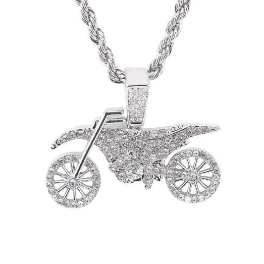 Iced Medium Bike Life Pendant with 4mm Rope Chain 24" - HC-1752