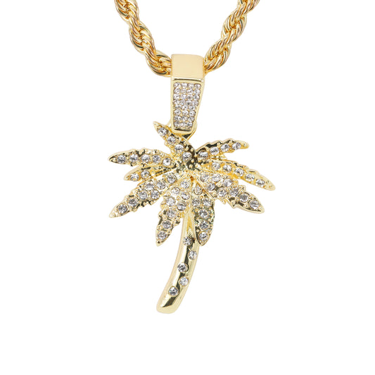 Iced Medium Palm Tree Pendant with 4mm Rope Chain 24" - HC-1753*