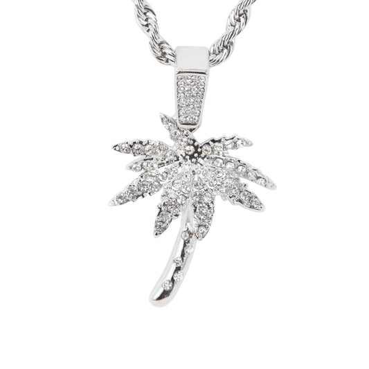 Iced Medium Palm Tree Pendant with 4mm Rope Chain 24" - HC-1753*
