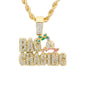 Iced Medium Bag Chasing Pendant with 4mm Rope Chain 24" - HC-1756*