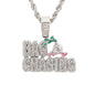 Iced Medium Bag Chasing Pendant with 4mm Rope Chain 24" - HC-1756*