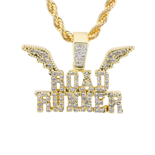 Iced Medium Road Runner Pendant with 4mm Rope Chain 24" - HC-1759*