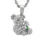 Iced Medium Bear Pendant with 4mm Rope Chain 24" - HC-1760