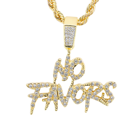 Iced Medium No Favors Pendant with 4mm Rope Chain 24" - HC-1761