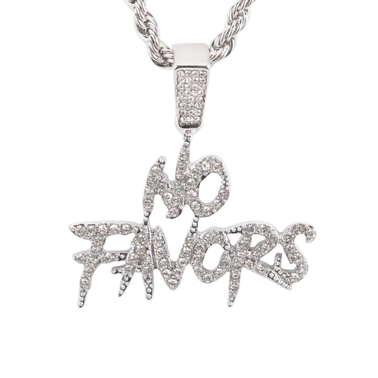 Iced Medium No Favors Pendant with 4mm Rope Chain 24" - HC-1761