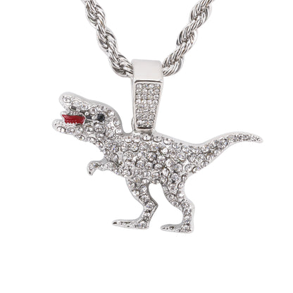 Iced Medium Dinosaur Pendant with 4mm Rope Chain 24" - HC-1763*