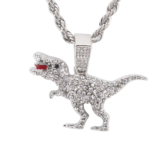 Iced Medium Dinosaur Pendant with 4mm Rope Chain 24" - HC-1763*