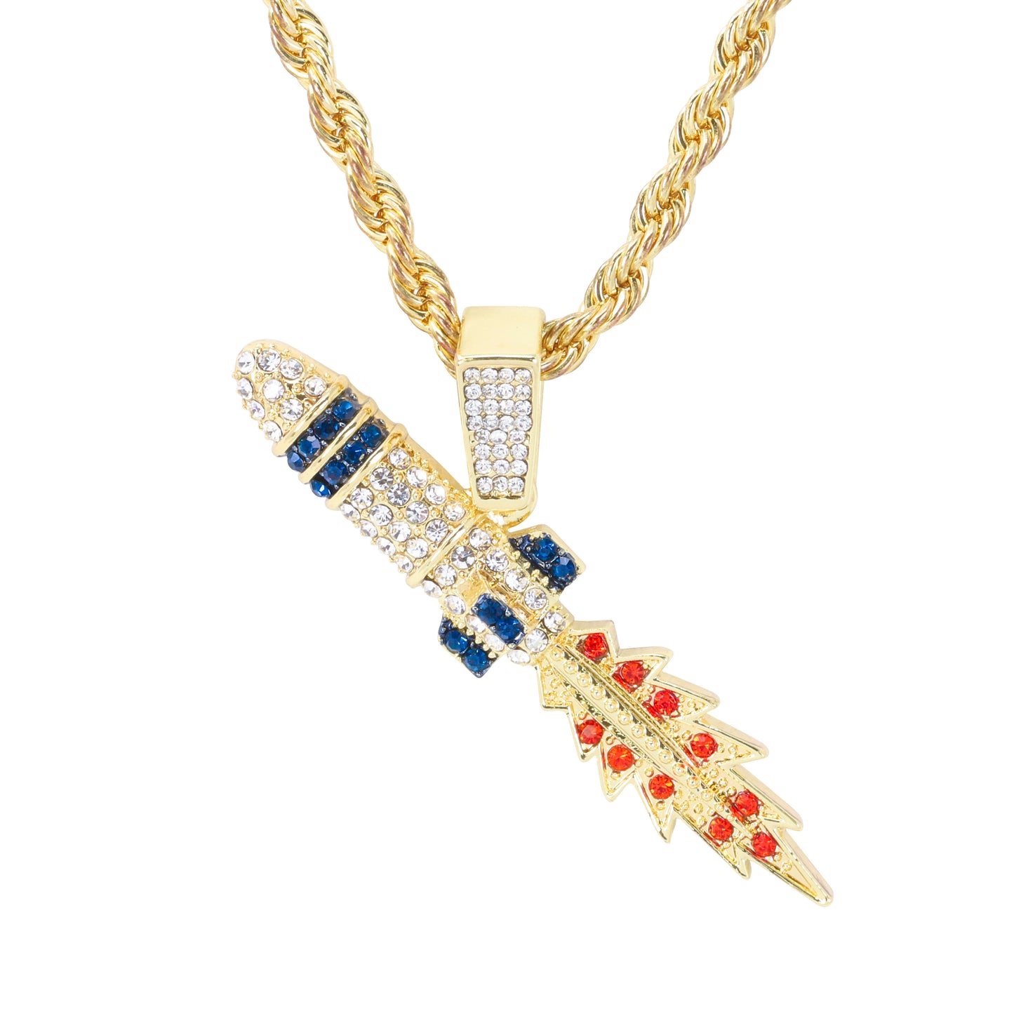 Iced Medium Space Ship Pendant with 4mm Rope Chain 24" - HC-1767