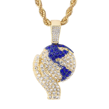 Iced Medium Globe Pendant with 4mm Rope Chain 24" - HC-1768*
