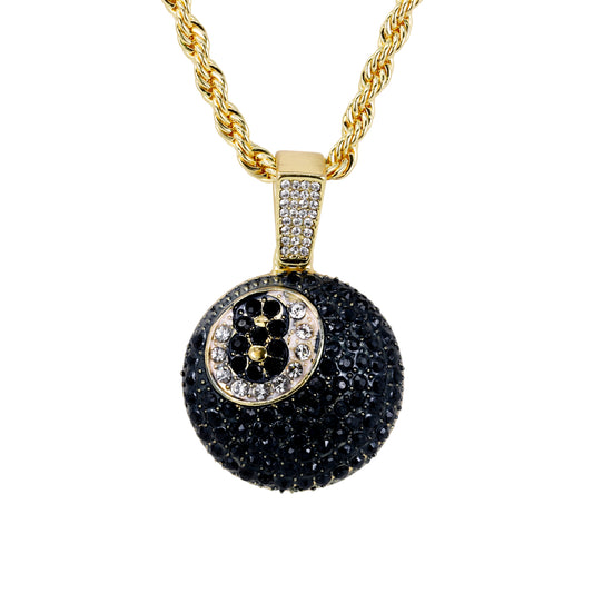 Iced Medium 8 Ball Pendant with 4mm Rope Chain 24" - HC-1771
