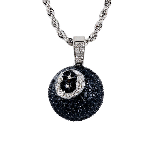 Iced Medium 8 Ball Pendant with 4mm Rope Chain 24" - HC-1771