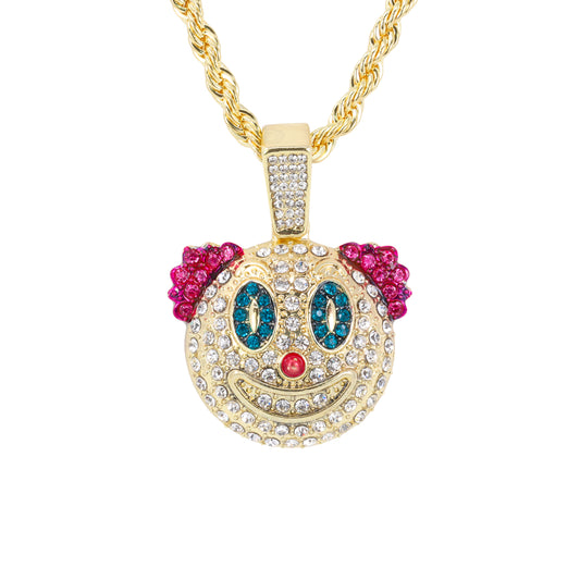 Iced Medium Clown Pendant with 4mm Rope Chain 24" - HC-1773