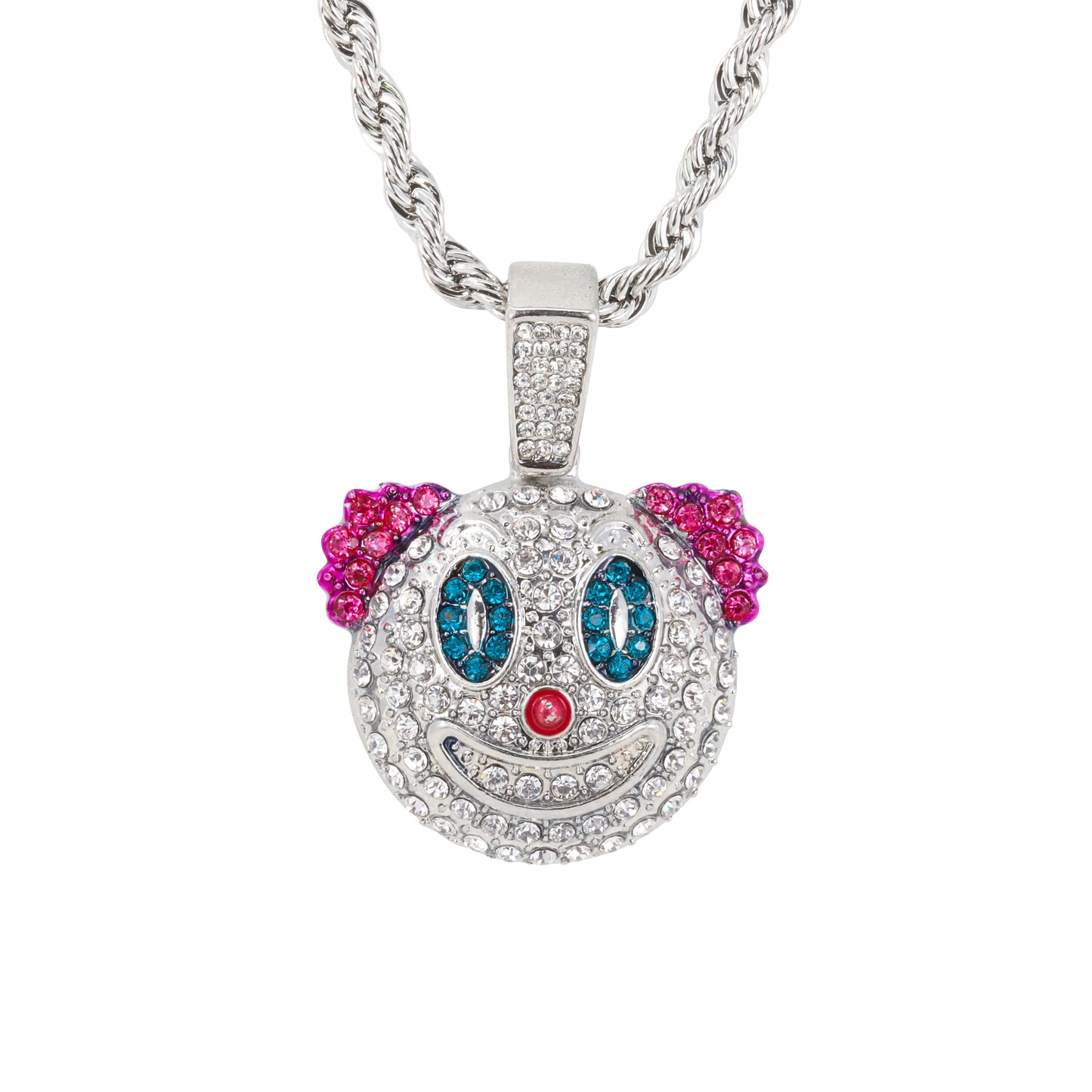 Iced Medium Clown Pendant with 4mm Rope Chain 24" - HC-1773