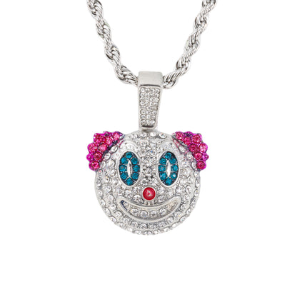 Iced Medium Clown Pendant with 4mm Rope Chain 24" - HC-1773