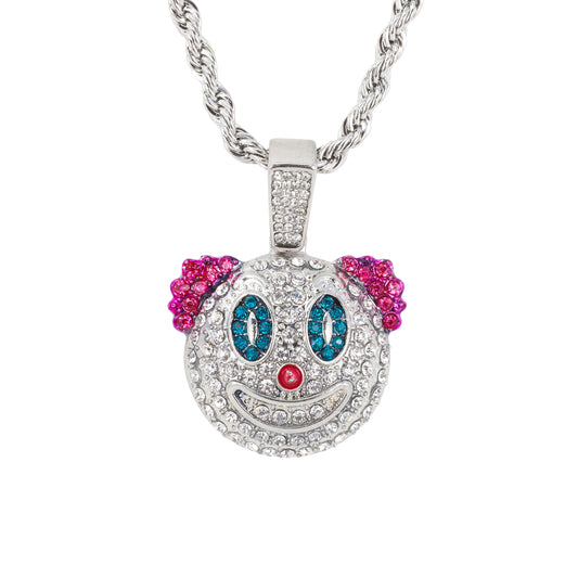 Iced Medium Clown Pendant with 4mm Rope Chain 24" - HC-1773