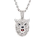 Iced Medium Wolf Pendant with 4mm Rope Chain 24" - HC-1774