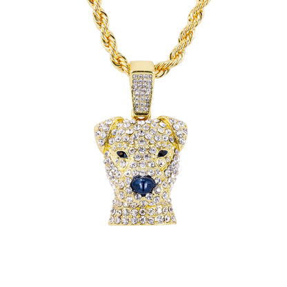 Iced Medium Dog Pendant with 4mm Rope Chain 24" - HC-1775*