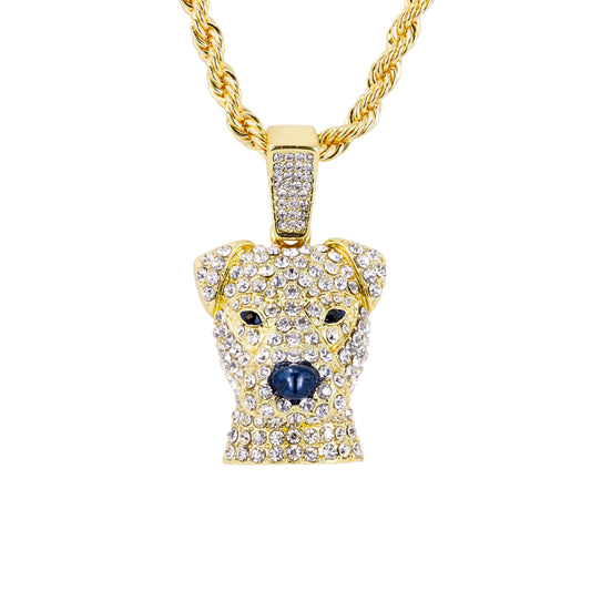 Iced Medium Dog Pendant with 4mm Rope Chain 24" - HC-1775*