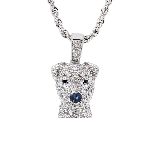 Iced Medium Dog Pendant with 4mm Rope Chain 24" - HC-1775*