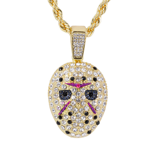 Iced Medium Mask Pendant with 4mm Rope Chain 24" - HC-1776