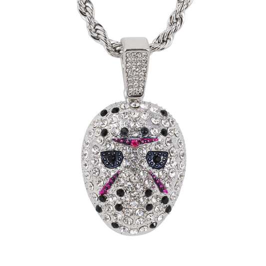 Iced Medium Mask Pendant with 4mm Rope Chain 24" - HC-1776