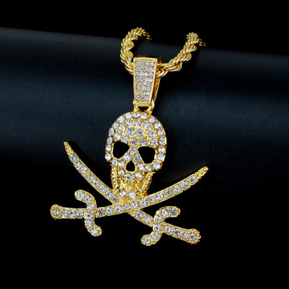 Iced Medium Skull Pendant with 4mm Rope Chain 24" - HC-1778