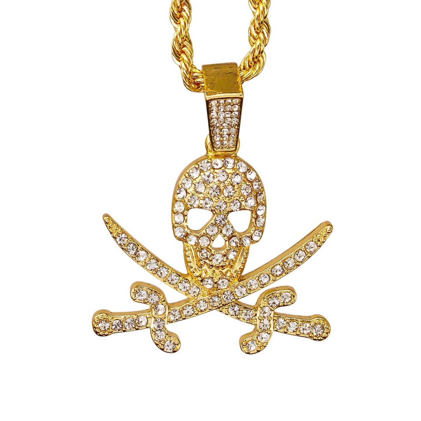 Iced Medium Skull Pendant with 4mm Rope Chain 24" - HC-1778